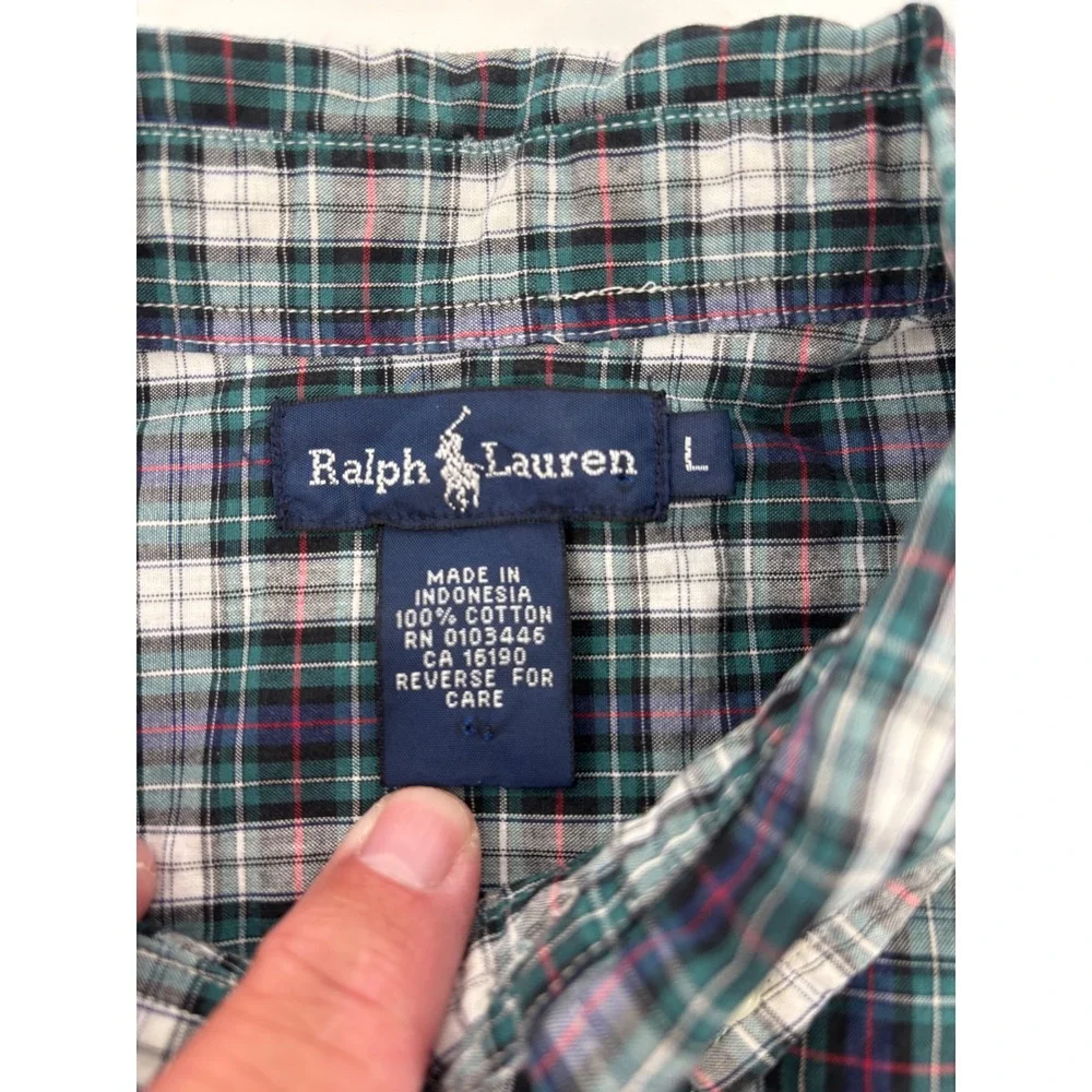 Polo Ralph Lauren Mens Green Plaid Short Sleeve Button Down Shirt Large EZ941811